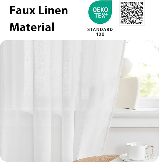 NICETOWN Faux Linen French Door Curtain 72 Inch Length Farmhouse Window Curtains Country Rustic Door Curtain Panel with Tieback, Rod Pocket Light Filtering Shade, 1 PC, White, 52" Width