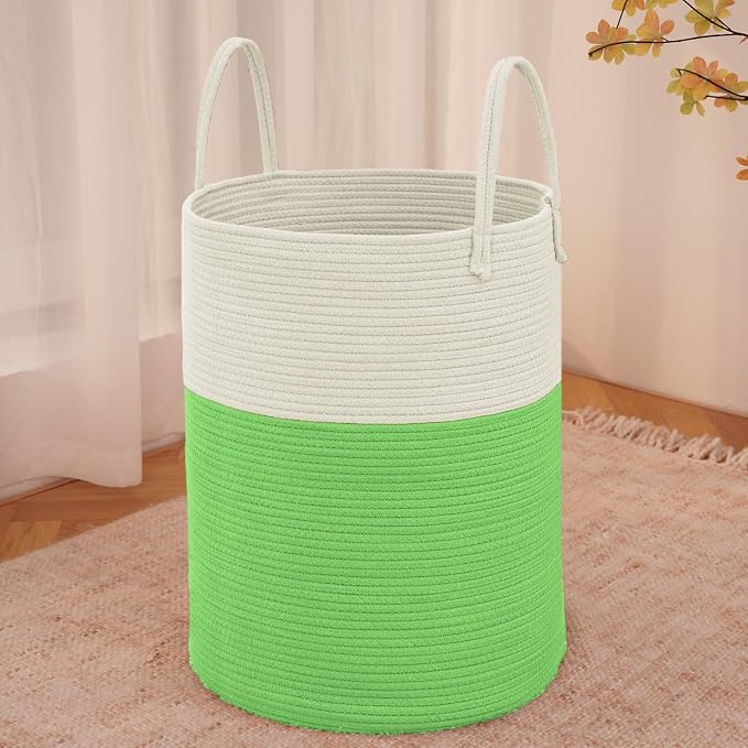 Large Woven Laundry Basket Hamper, 60L Cotton Rope Storage Bin by JMvicyroam