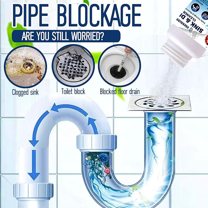 Pipe Dredge, Powerful Foaming Sink & Drain Cleaner Powder for Kitchen, Toilet & Pipeline Cleaning, Fast-Acting Clog Remover (2pcs or 4pcs) (4 bottles)