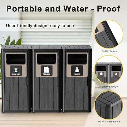 Outdoor Three Barrel Trash Can, Waterproof Resin Garbage Can - Image 6