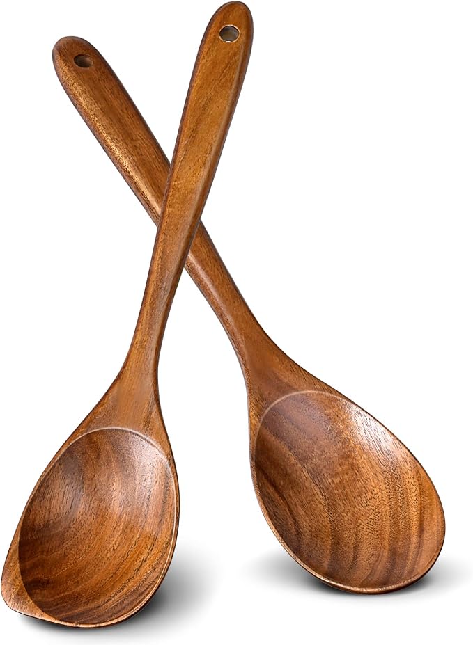 2Pcs Wooden Spoons for Cooking, Natural Premium Teak Wood Spoon & Corner Spoon by Unknown