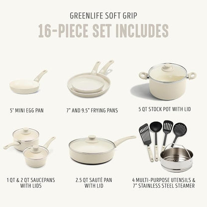 GreenLife Soft Grip 16 Piece Cookware Set, Non-Toxic PFAS-Free Ceramic Nonstick - Image 4