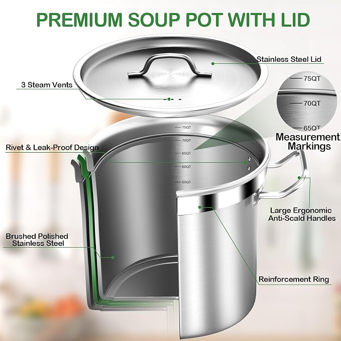 STOCKPOT Extra Large Stock Pot 75 Quart – Heavy Duty Stainless Steel Soup Pot - Image 4