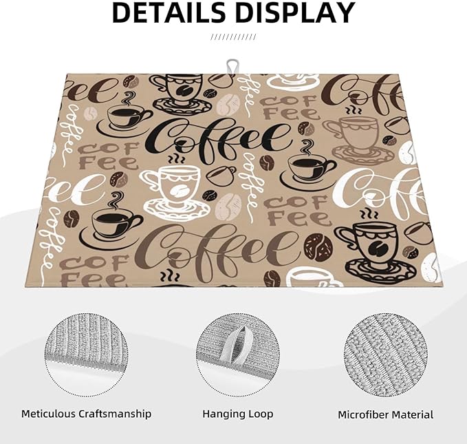 Brown Coffee Maker Beans Theme Microfiber Absorbent Reversible Dish Drying Mat For Kitchen Counter Xl Large Pad 18 X 24 Inch