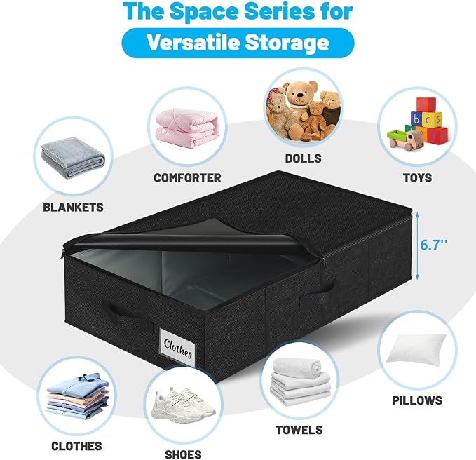 Under Bed Storage Container Bin 3 Pack, Low Profile Foldable Underbed Clothes - Image 2