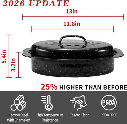 13” Granite Roasting Pan, Enameled Oval Roasting Pan - Image 2
