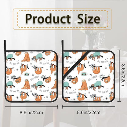 Funny Sloth Pot Holder Set of 2, Heat Resistant Potholders Oven Hot Pads - Image 2