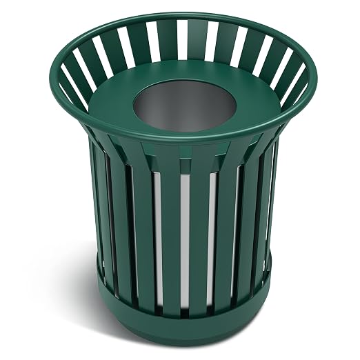 8Gallon Round Large Outdoor Trash Can, Heavy Duty Metal Slatted Garbage Can by Gaonala