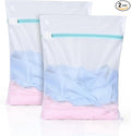 OTraki 12x16 Inch Mesh Laundry Bag 2 Pack Small Lingerie Sock Bag Washing Machine Soft Fine Mesh Zipper Laundry Bra Underwear Wash Bag for Home Travel White