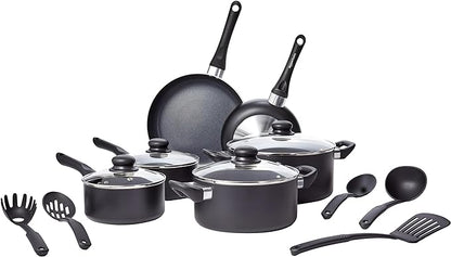 Amazon Basics Ceramic Non-Stick Cookware 15-Piece Set, Pans and Utensils by AmazonBasics