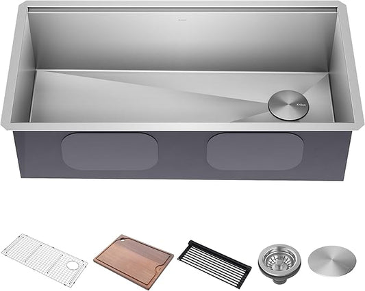KRAUS Kore 36-Inch Undermount Workstation 16 Gauge Single Bowl Stainless Steel Kitchen Sink with Accessories, KWU110-36