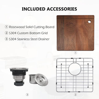 COMLLEN 17x19 Inch Drop in Bar Sink, Outdoor Sink 304 Stainless Steel Kitchen Workstation, 16 Gauge 9 Inch Deep Brushed Nickel, RV Laundry Utility Kitchen Sinks with Cutting Board Grid Drain