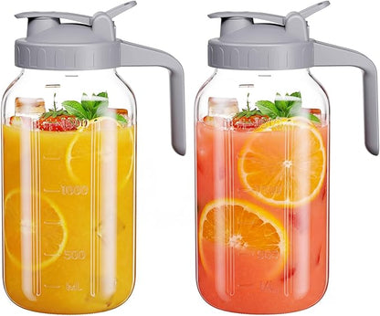 Glass Mason Jar Pitcher, 64 oz Wide Mouth Jug by Junvpic