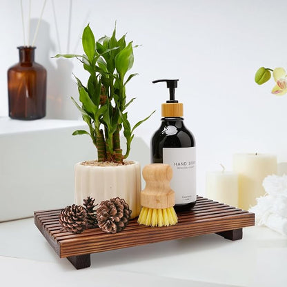 Renawe Farmhouse Bathroom Counter Tray Wood Display Pedesta Stand Kitchen - Image 4