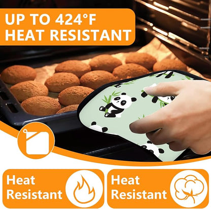 Cute Panda Oven Mitts and Pot Holders Sets 4Pcs, Extra Long Oven Gloves - Image 4