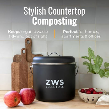 Black Stainless Steel Compost Bin | 6.5L Odor-Free Kitchen Countertop Food - Image 3