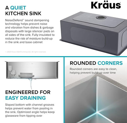 Kraus KHU100-32 Standart PRO 16 Gauge Undermount Single Bowl Stainless Steel Kitchen Sink, 32 Inch