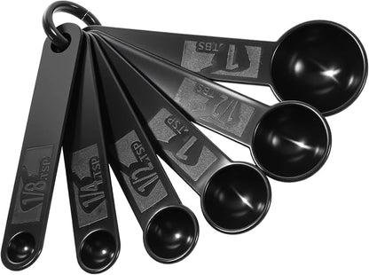 5Pcs Black Measuring Spoons Universal Easy to Read Measuring Cup and Spoon Set by Unknown