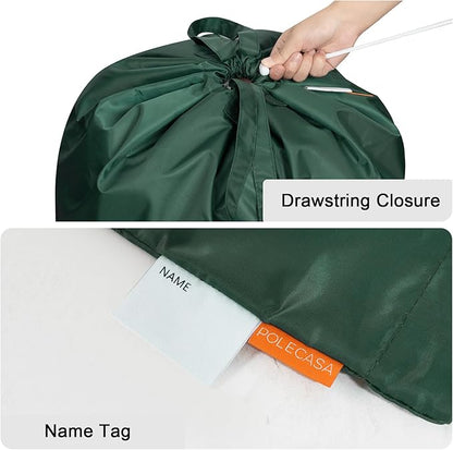 Polecasa Heavy Duty Large Laundry Bag with 130gsm Tear Resistant Fabric and Handles, Easy to Carry Durable Dirty Clothes Drawstring Bag, Perfect for College Dorm,Travel, 2 Pack 28”x36”,Green