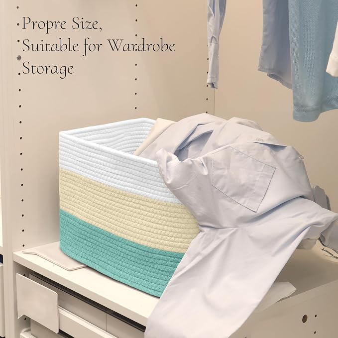 Hopegiver Woven Storage Baskets 15x11x10 Inch, 3 Pack Collapsible Cube Storage - Image 4