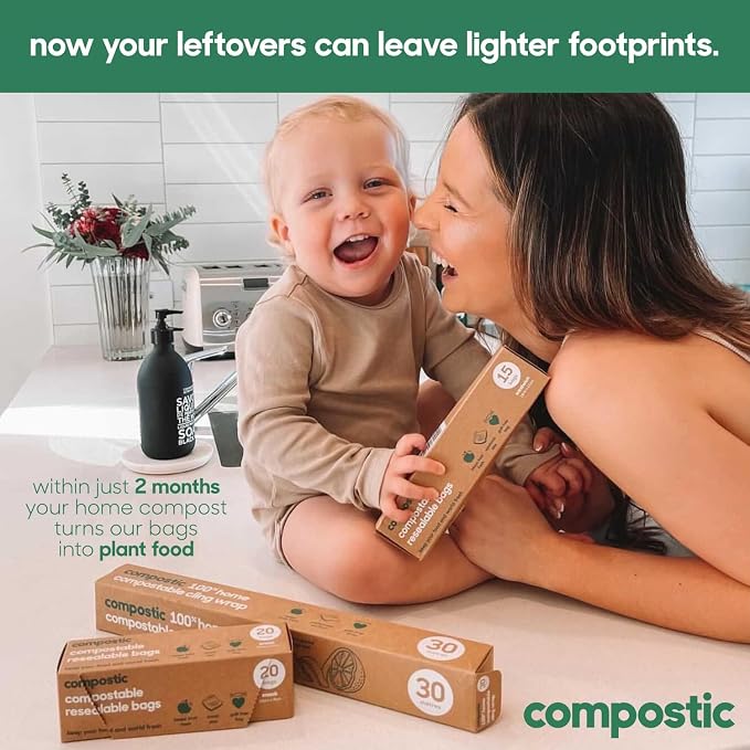 Compostic Home Compostable Resealable Snack Bags, Microwave & Freezer Safe - Image 4