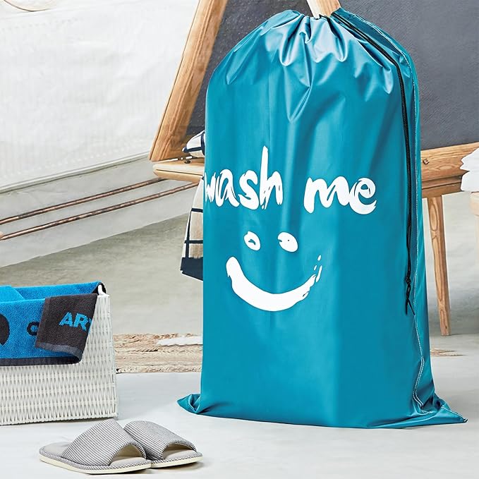 HOMEST XL Wash Me Travel Laundry Bag, Dirty Clothes Organizer, Large Enough to Hold 4 Loads of Laundry, Easy Fit a Laundry Hamper or Basket, Light Blue