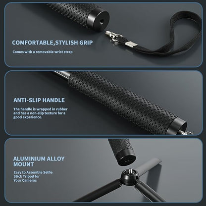 36'' Extension Selfie Stick Extendable Monopod Pole Waterproof Handle Grip Accessories Compatible for GoPro Max Hero 13 12 11 10 9 8 7 6 5 Insta360 AKASO DJI Osmo Action Camera and More