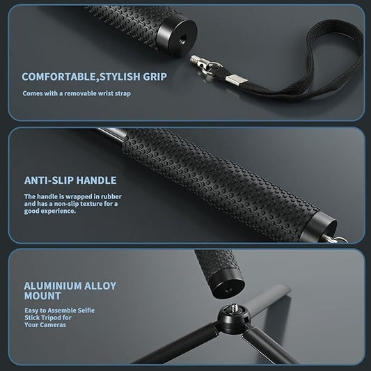 36'' Extension Selfie Stick Extendable Monopod Pole Waterproof Handle Grip Accessories Compatible for GoPro Max Hero 13 12 11 10 9 8 7 6 5 Insta360 AKASO DJI Osmo Action Camera and More