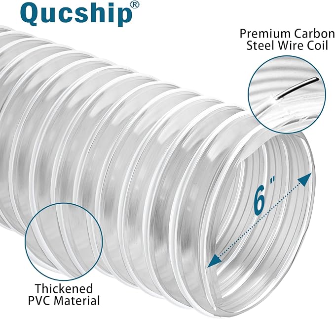 PVC Dust Collection Hose 6" x 5', Flexible Heavy PVC Fume Collection Hose - Image 6