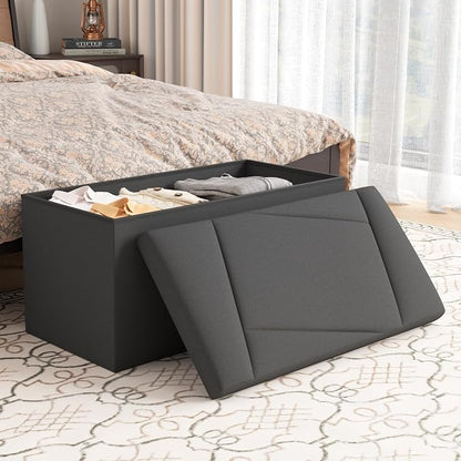 Folding Storage Ottoman Bench, 30 Inches End of Bed Bench Folding Ottoman - Image 2
