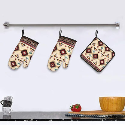 Southwestern Aztec Oven Mitts and Pot Holders Set of 3, Heat Resistant Non-Slip - Image 2
