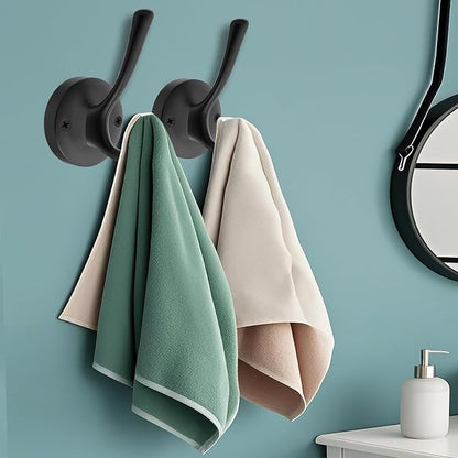 Black Towel Hooks, 2 Pack Coat Robe Hook Heavy Duty Metal Double Bathrobe Hook - Image 7