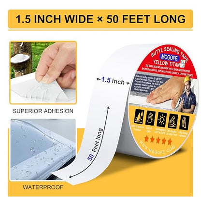 RV Roof Sealant Tape White, 1.5 Inch x 50 Feet RV Repair Roof Sealer Seal Tape - Image 2