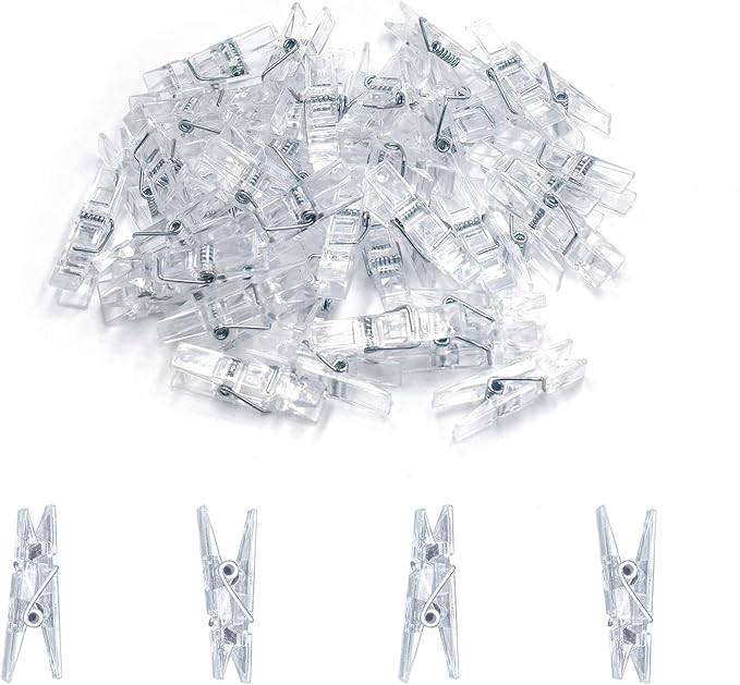 128 Pieces Mini Transparent Plastic Clear Clips, Binder, Photo Clips, Clothespins Clip