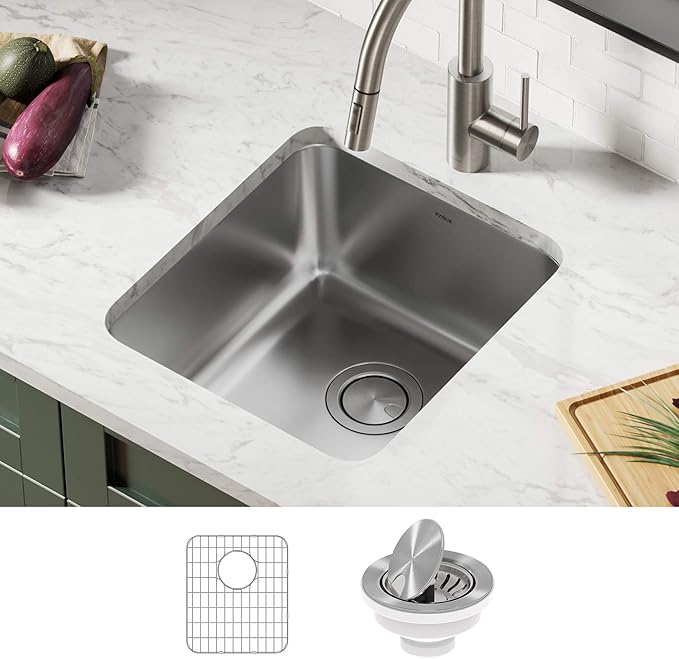 KRAUS Dex 17-inch Undermount 16 Gauge Stainless Steel Single Bowl Kitchen Sink, KA1US17B