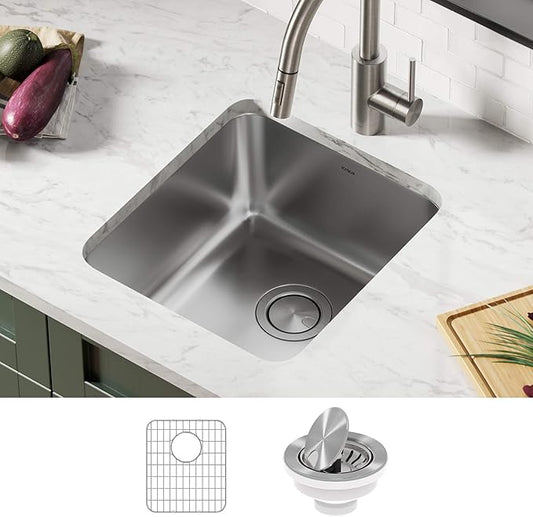 KRAUS Dex 17-inch Undermount 16 Gauge Stainless Steel Single Bowl Kitchen Sink, KA1US17B