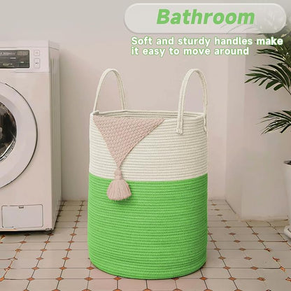 Large Woven Laundry Basket Hamper, 60L Cotton Rope Storage Bin - Image 5