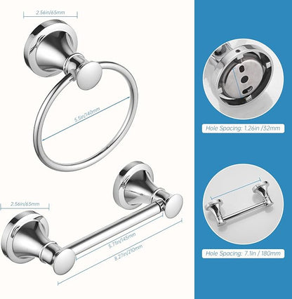RUMOSE Toilet Paper Holder and Hand Towel Ring Polished Chrome Wall Mount - Image 5