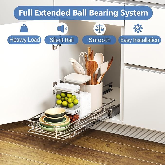 ROOMTEC Pull Out Cabinet Organizer, Cabinet Pull Out Shelves 7½" W x 21½" D - Image 2