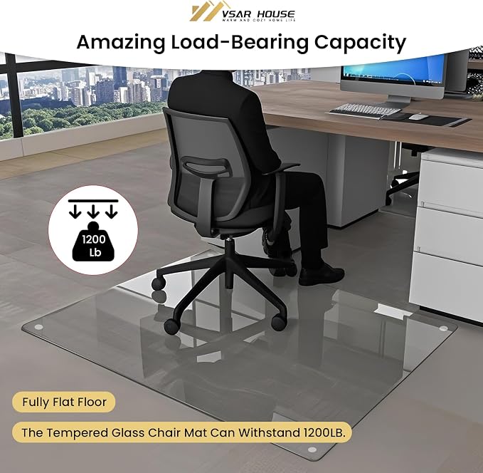 55"x46" Tempered Glass Chair Mat, Heavy Duty Glass Office Floor Mat - Image 3
