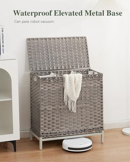 Laundry Hamper with Lid 132 L, Clothes Hamper with Lid, Handwoven Rattan - Image 2
