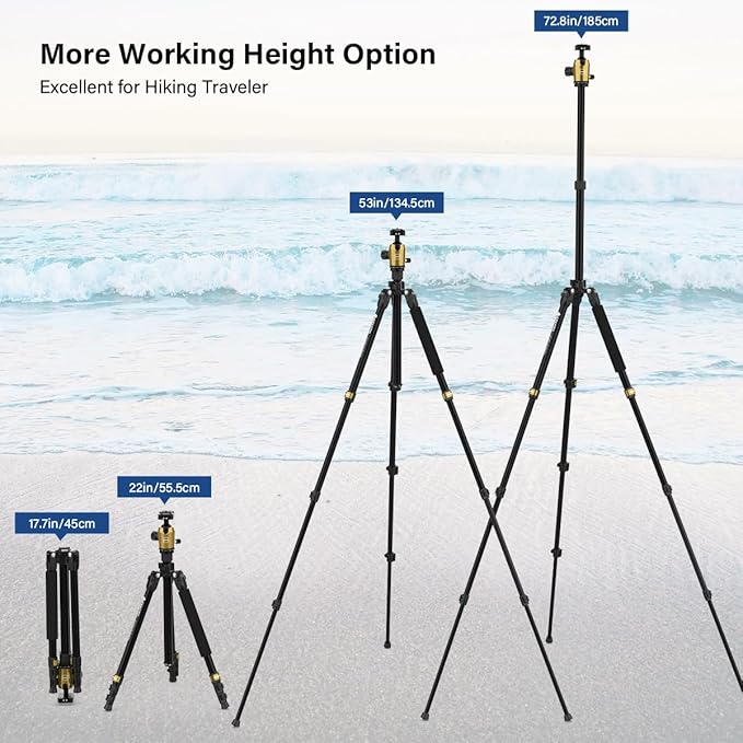 Geekoto 73-Inch Camera Tripod - Lightweight DSLR Tripod with 360° Ball Head & Quick Release Plate, Supports Up to 33.07 lbs, Portable for Travel & Outdoor Photography