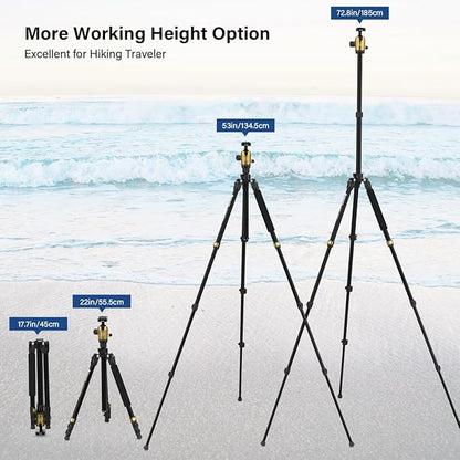 Geekoto 73-Inch Camera Tripod - Lightweight DSLR Tripod with 360° Ball Head & Quick Release Plate, Supports Up to 33.07 lbs, Portable for Travel & Outdoor Photography