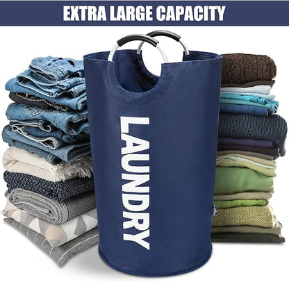 DOKEHOM 125L X-Large Collapsible Washing Laundry Basket Bag (7 Colors) for Bedroom, Fabric (Dark Blue, XL)