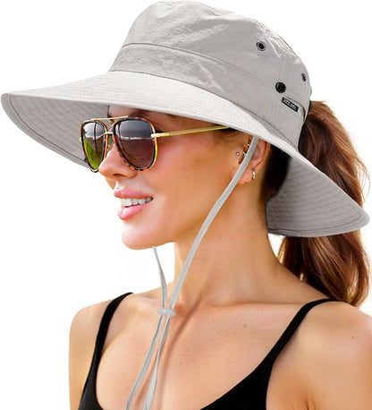 FURTALK Sun Hats for Women with Ponytail Hole Wide Brim Beach Bucket Hat UPF 50+ Fishing Hiking Outdoor Hats