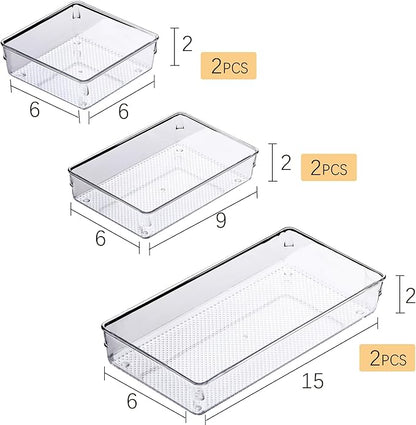 3 Pack Clear Plastic Drawer Organizer Tray Cutlery Utensil Makeups Drawer - Image 2