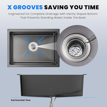 POPFLY 20 Inch Undermount Kitchen Sink, 20×17 Inch 304 Stainless Steel Sink, 18 Gauge Square Single Bowl 9 Inch Deep Bar Prep Small Rv Under Sinks Black