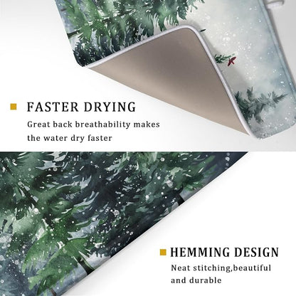 Winter Dish Drying Mat for Kitchen Counter Winter Pine Tree Dish Drying Mat - Image 3