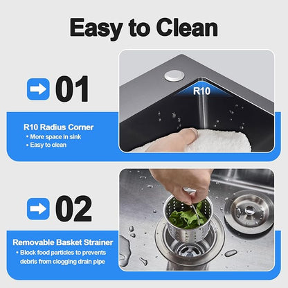 22x18 Inch Drop in Kitchen Sink, Handmade 304 Black Stainless Steel Sink - Image 7