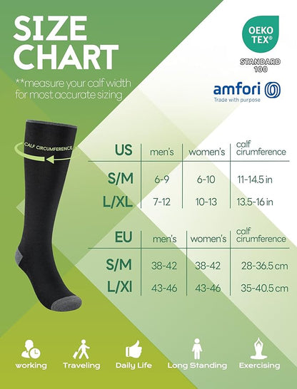 Bamboo Viscose Compression Socks for Women & Men (6 Pairs) 20-30 mmHg Knee High Support for Nurses Travel Pregnant